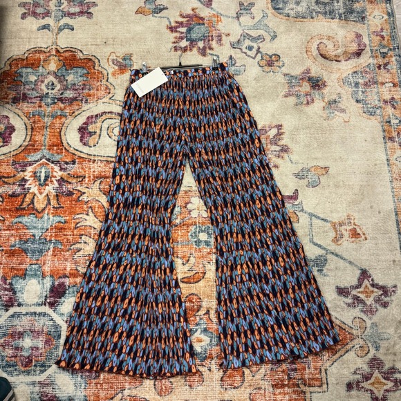 WILDFANG Wide Leg Pleated Pants Abstract Print Drawstring Waist Women's Medium - Picture 6 of 6